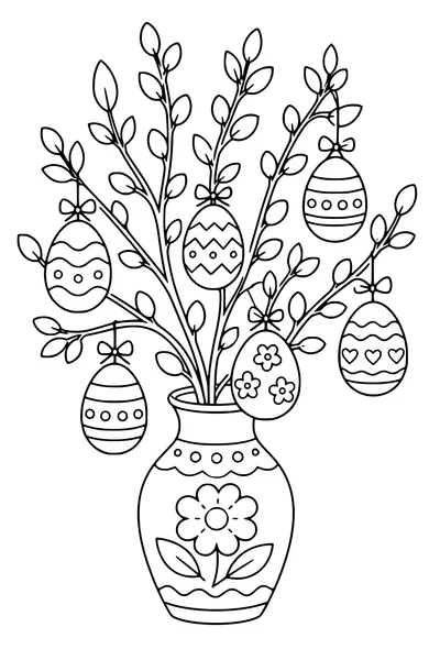 Easter branch with eggs — kostenloses Ausmalbild zum Ausdrucken