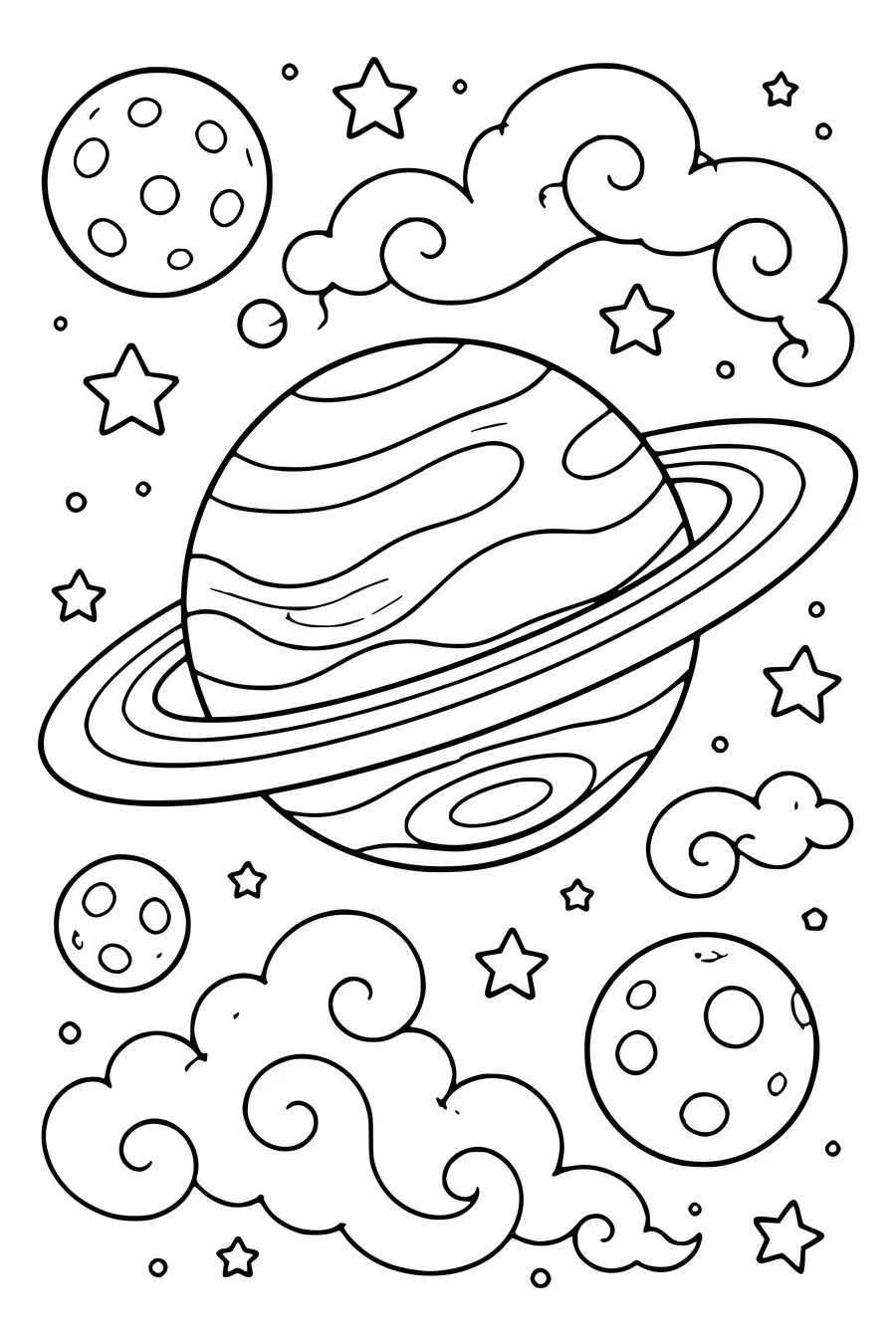 Planet with rings — kostenloses Ausmalbild zum Ausdrucken
