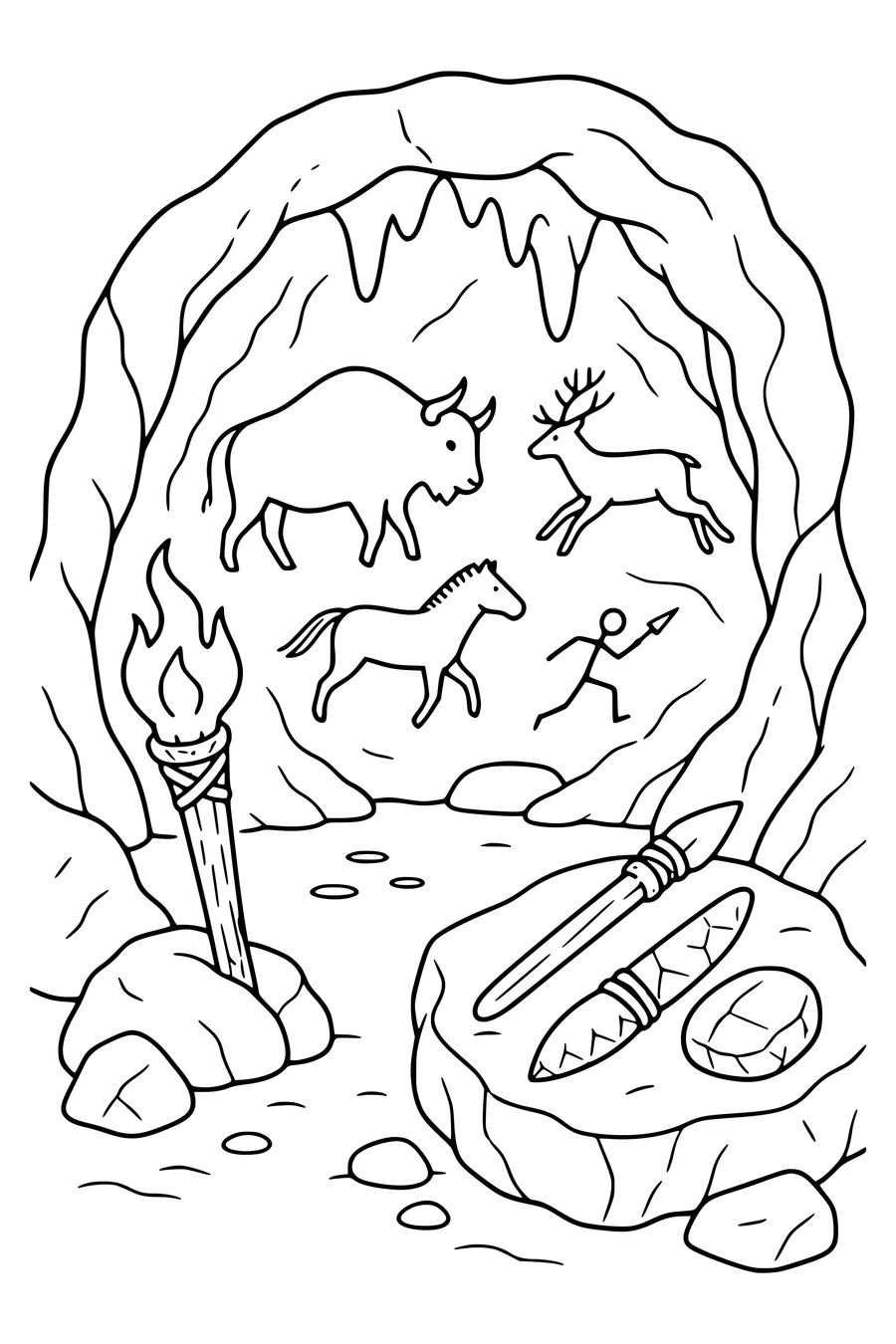 Prehistorische grottekeningen kleurplaat