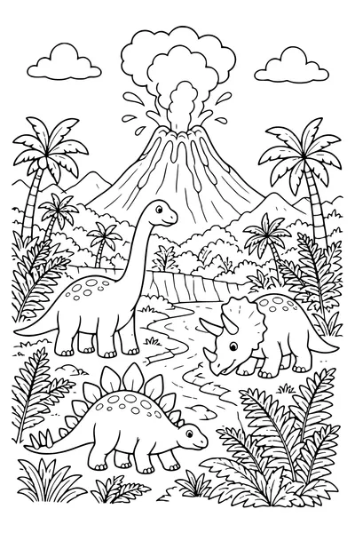 Prehistoric volcanic eruption coloring page