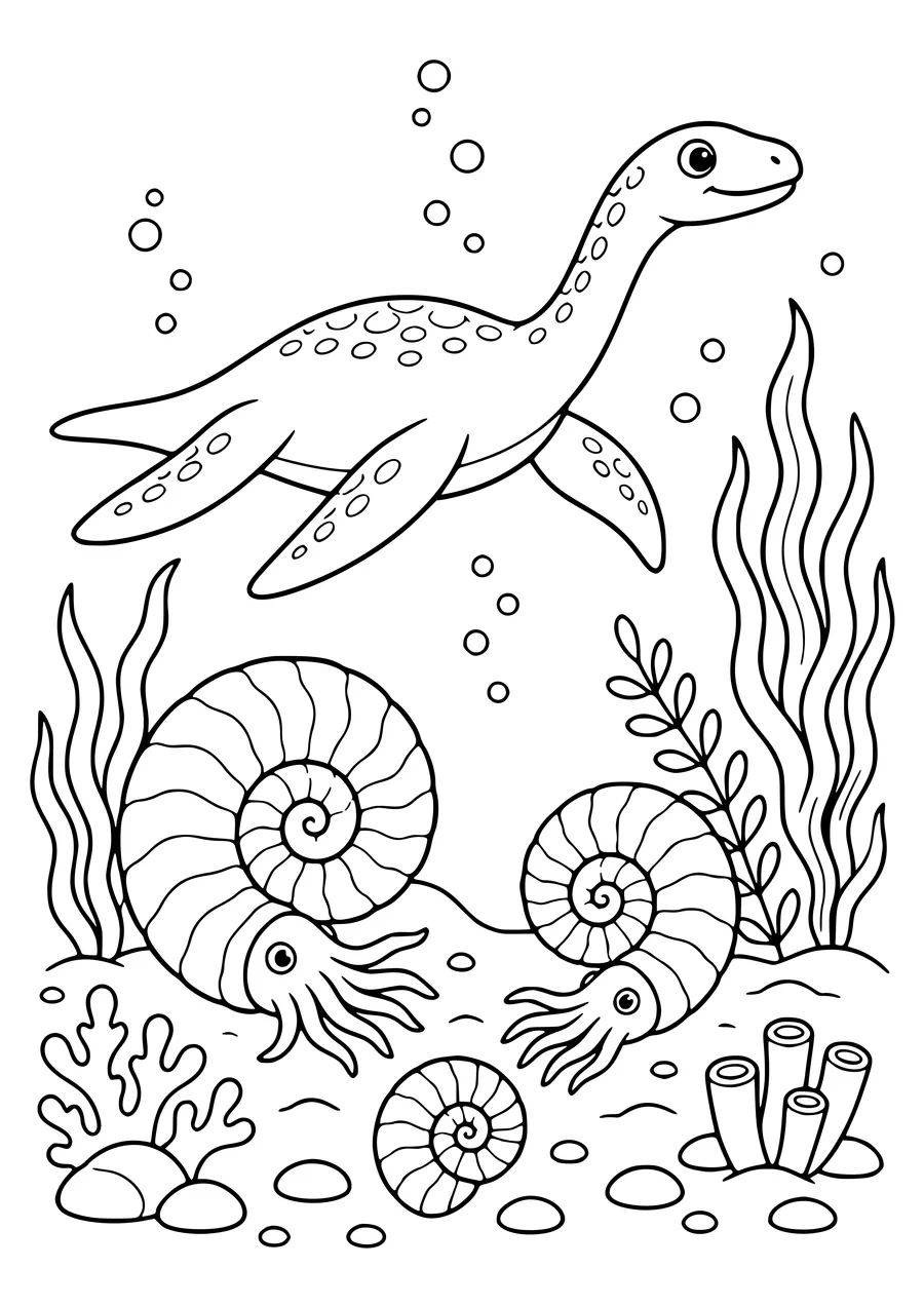 Prehistoric sea world — kostenloses Ausmalbild zum Ausdrucken