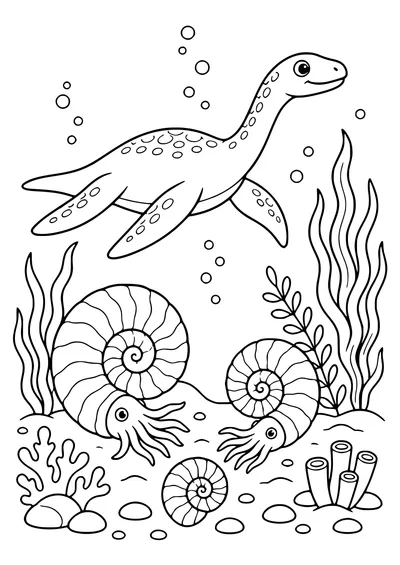 Prehistoric sea world coloring page