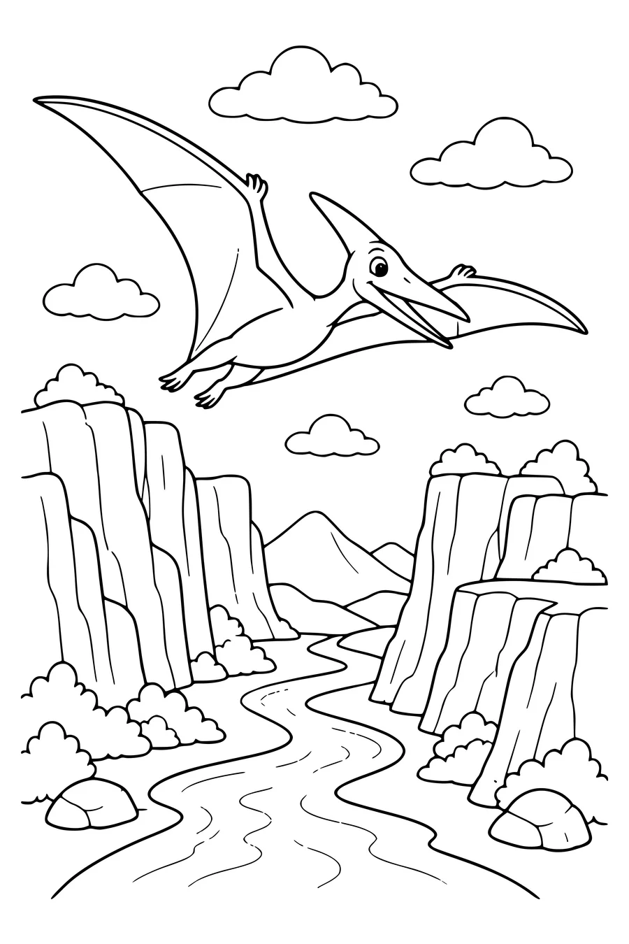 Pterosaur above the cliffs — page de coloriage gratuite à imprimer
