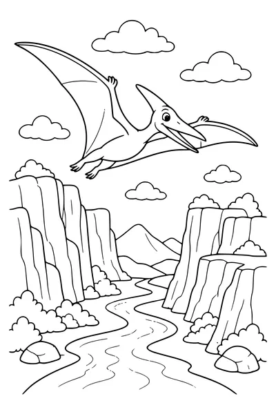 Pterosaur above the cliffs coloring page
