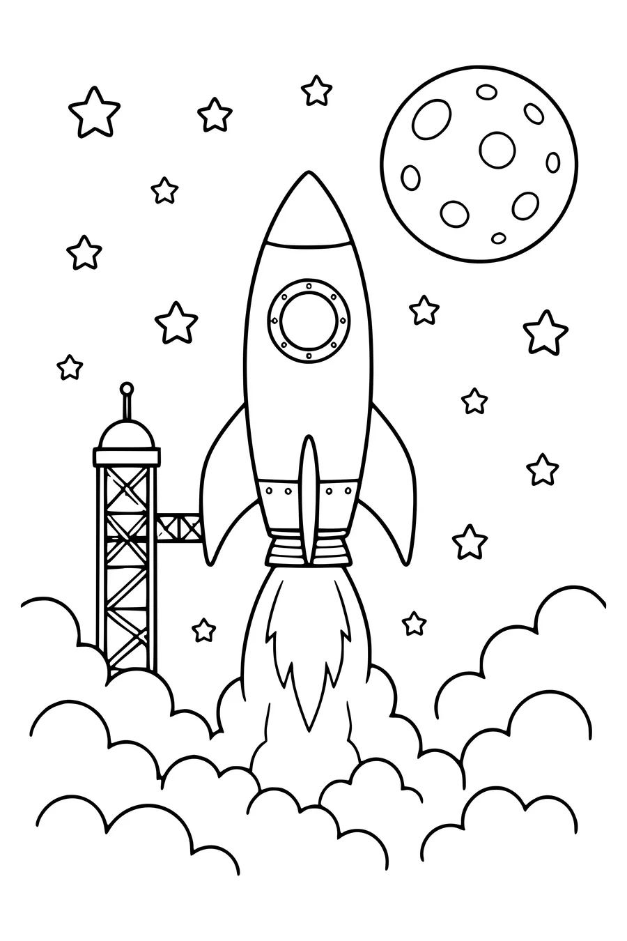 Rocket to the moon — page de coloriage gratuite à imprimer