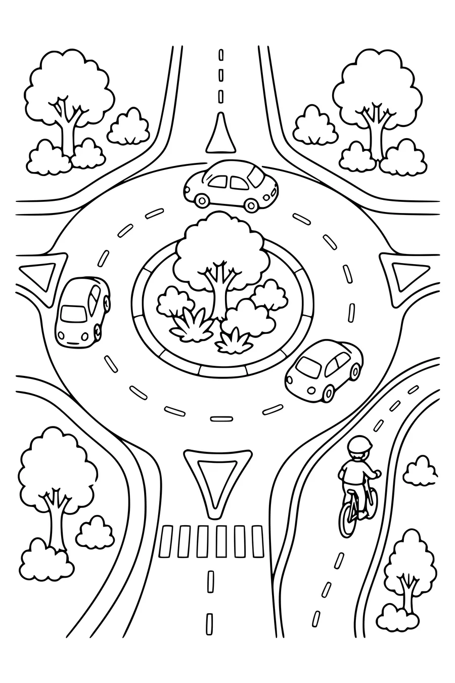 Roundabout with traffic — page de coloriage gratuite à imprimer