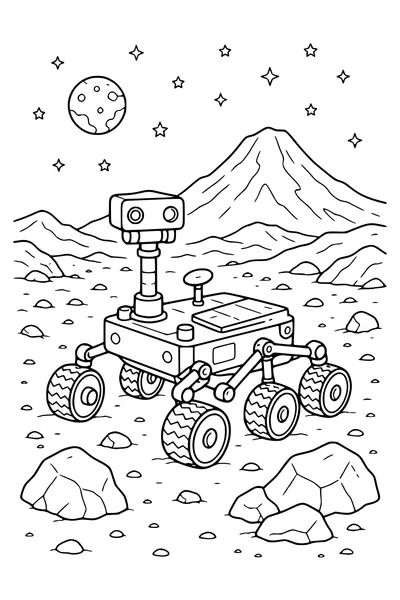 Space rover on Mars — kostenloses Ausmalbild zum Ausdrucken