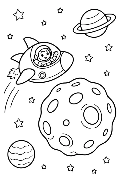 Spaceship near an asteroid — kostenloses Ausmalbild zum Ausdrucken