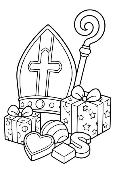 Saint Nicholas mitre and staff — page de coloriage gratuite à imprimer