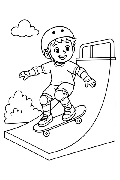 Skateboard in the skate park — page de coloriage gratuite à imprimer
