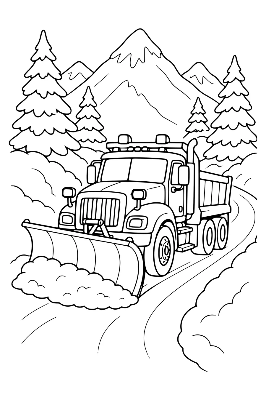 Snowplow on the road — kostenloses Ausmalbild zum Ausdrucken