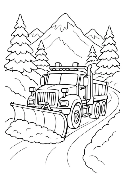 Snowplow on the road — kostenloses Ausmalbild zum Ausdrucken