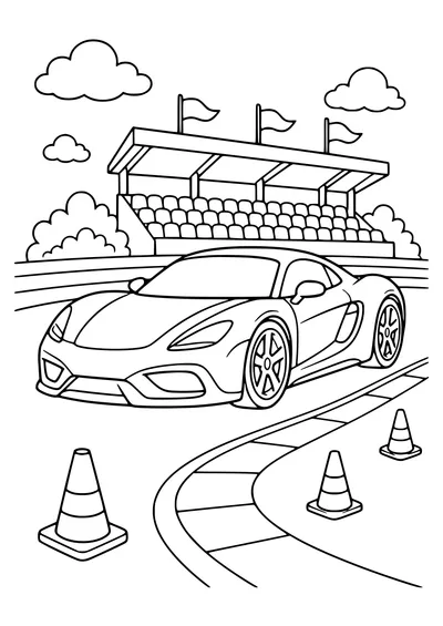 Sportwagen op het circuit kleurplaat