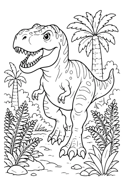 T-rex in the forest coloring page