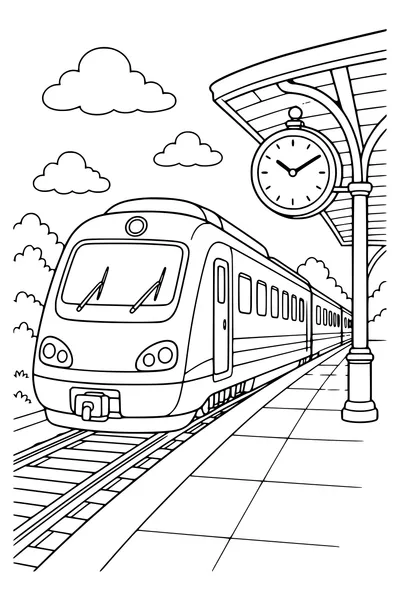 Train at the station — page de coloriage gratuite à imprimer