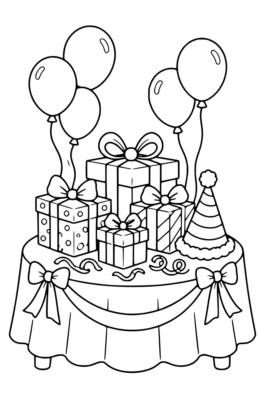 Verjaardag: cadeautafel kleurplaat