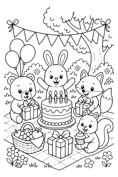 Birthday picnic party — page de coloriage gratuite à imprimer