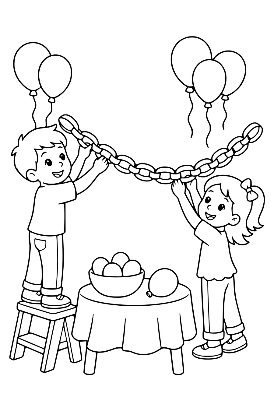 Hanging birthday garlands coloring page