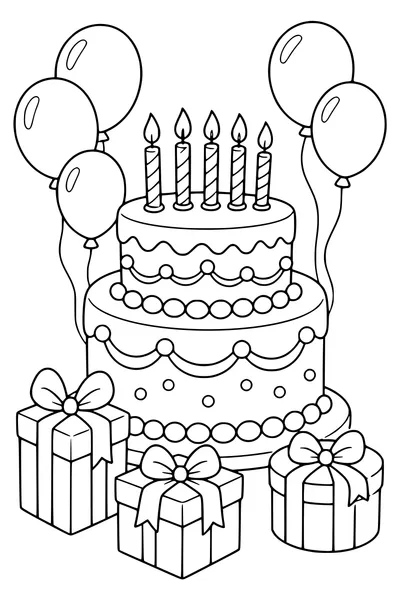 Birthday cake with candles — page de coloriage gratuite à imprimer