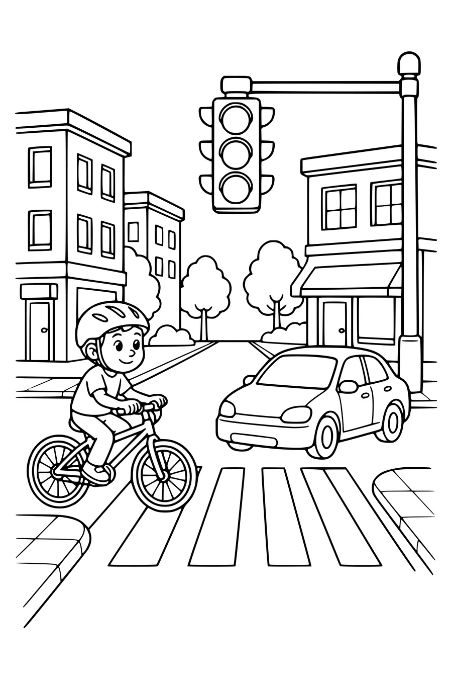 Traffic light at the intersection — kostenloses Ausmalbild zum Ausdrucken