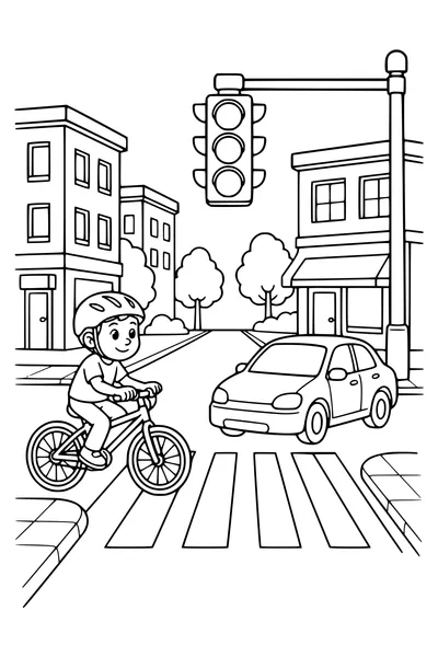Traffic light at the intersection — kostenloses Ausmalbild zum Ausdrucken