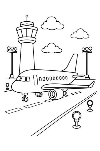Airplane on the runway — page de coloriage gratuite à imprimer