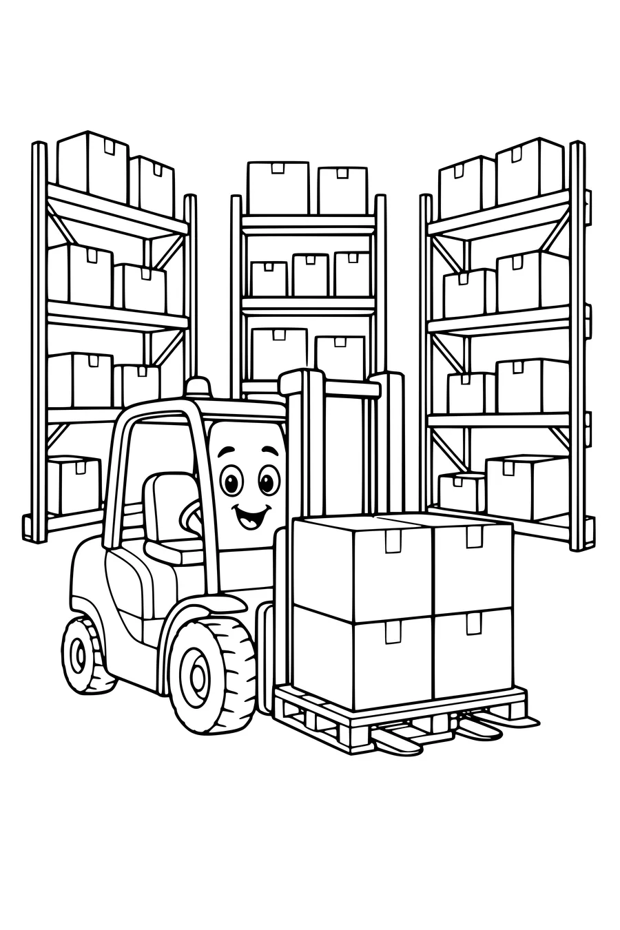 Forklift in the warehouse coloring page