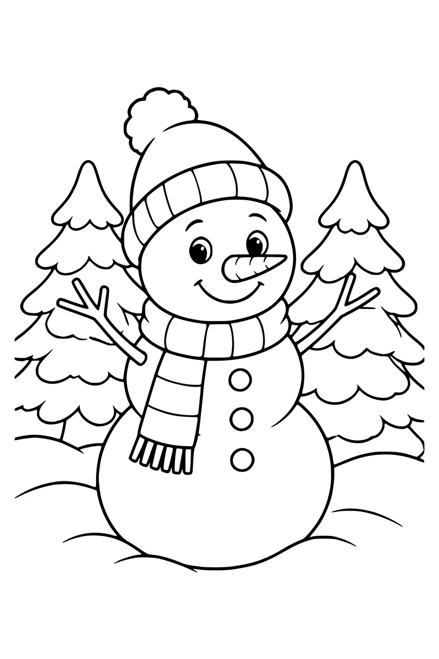 Winter snowman with scarf — kostenloses Ausmalbild zum Ausdrucken