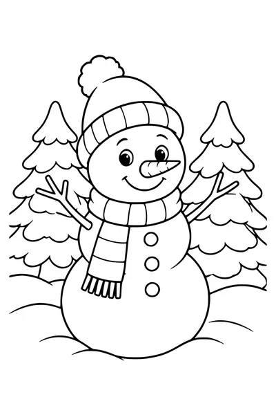 Winter snowman with scarf — page de coloriage gratuite à imprimer