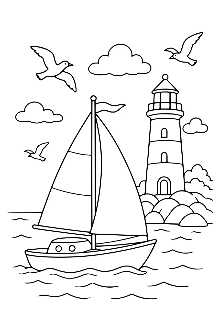 Sailboat in the bay — page de coloriage gratuite à imprimer