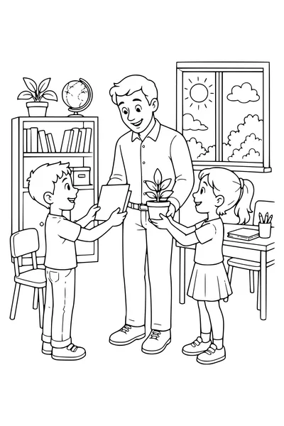 Free printable school coloring page of thanking the teacher at the end of school in class