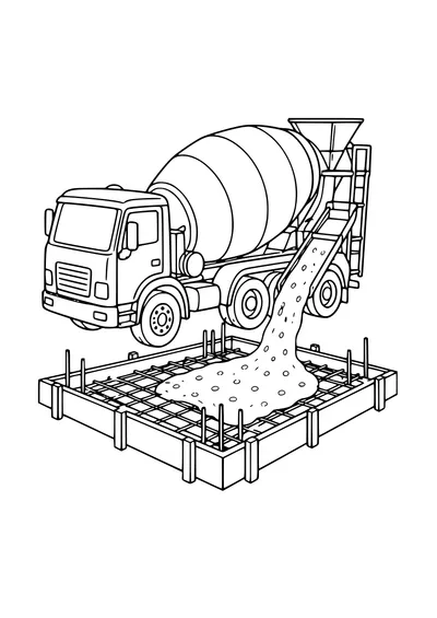 Free printable coloring page concrete mixer pouring a foundation