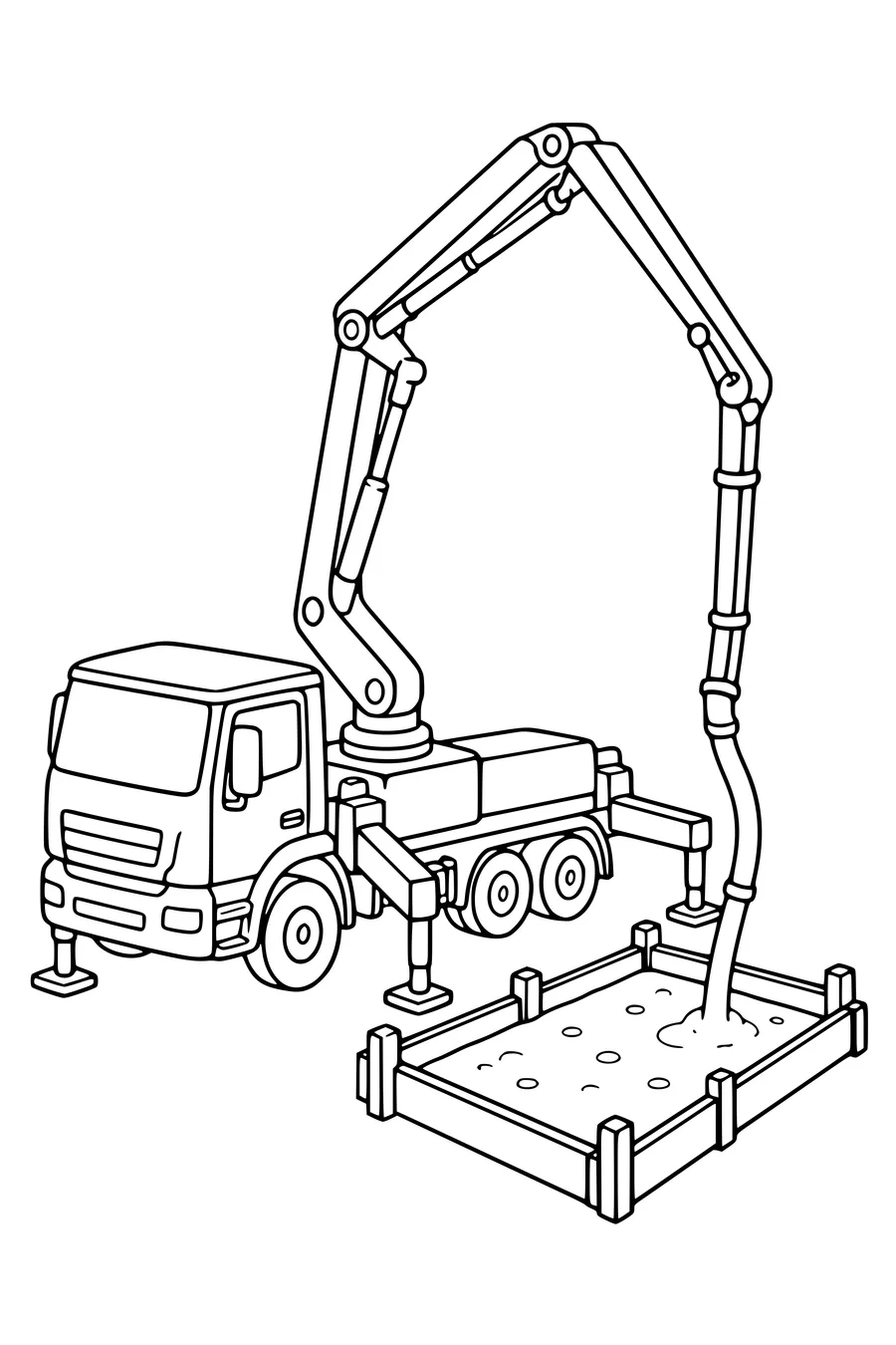 Free printable coloring page of concrete pump at the building site