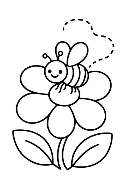 Printable coloring page of bee on a flower