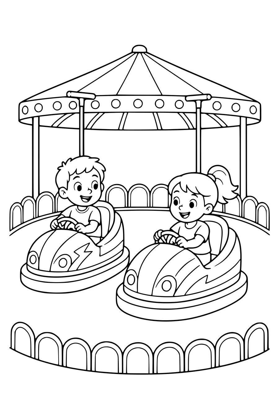Free printable coloring page of bumper cars at the fair