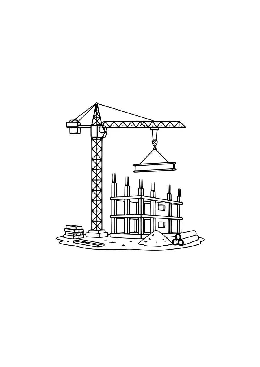 Free printable coloring page tower crane over the building site