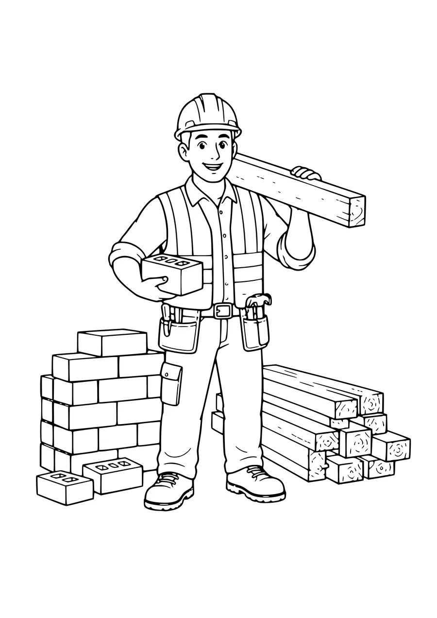 Free printable coloring page builder wearing a safety helmet