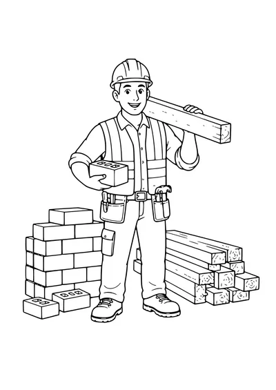Free printable coloring page builder wearing a safety helmet