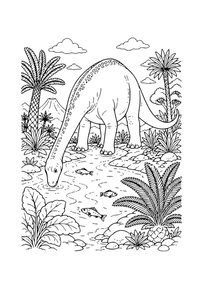 Malvorlage Brachiosaurus am Fluss