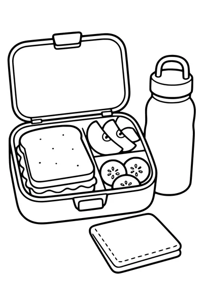 Malvorlage Brotdose und Trinkflasche für die Schule