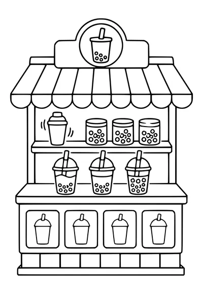 Free printable coloring page of bubble tea stall