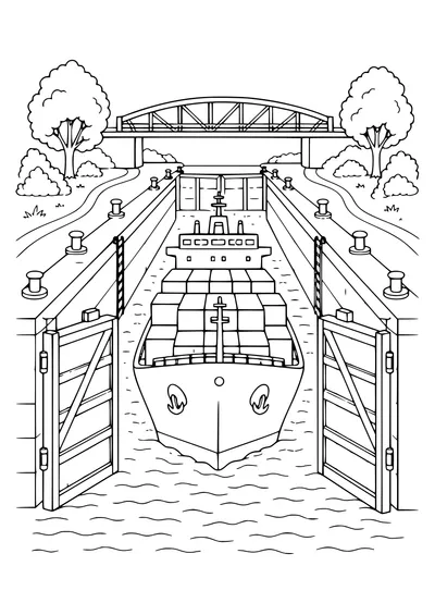 Malvorlage Frachtschiff durch Schleuse