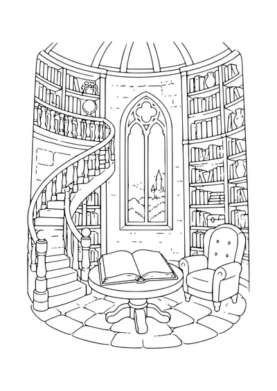 Malvorlage Schlossturm mit Bibliothek