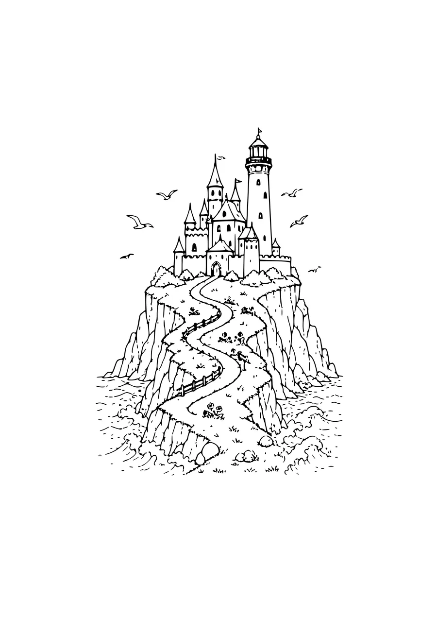 Malvorlage Burg auf der Klippe
