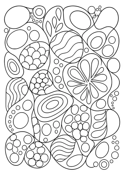 Coloring page of interlocking irregular cells filling the page