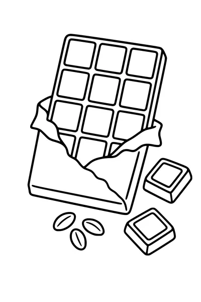 Printable coloring page of chocolate bar with pieces