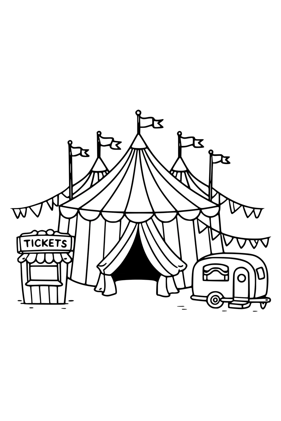 coloriage chapiteau de cirque avec drapeaux