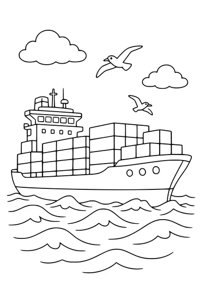 Gratis printbare kleurplaat van containerschip op open zee