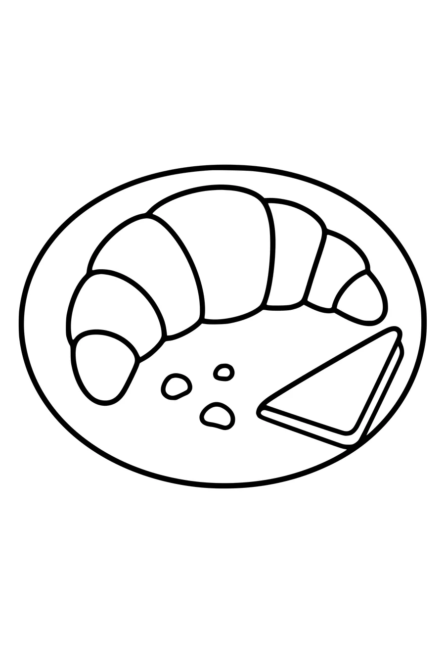 Printable coloring page of croissant on a plate