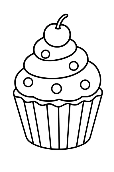 Printable coloring page of cupcake with a cherry